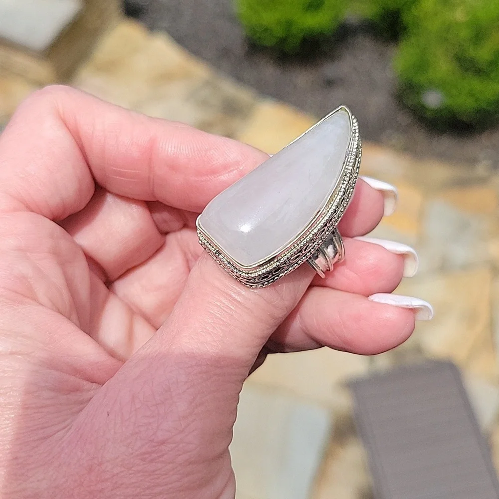 Rose Quartz with Vintage Band Ring Sz 8.5